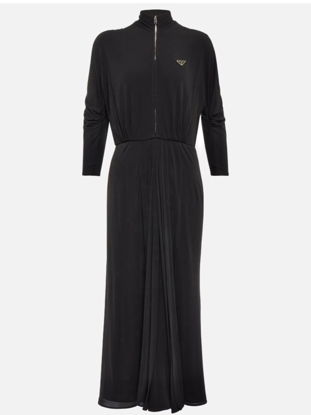 PRADA Mockneck midi dress Size 44 (L-XL) with zipper detail in black